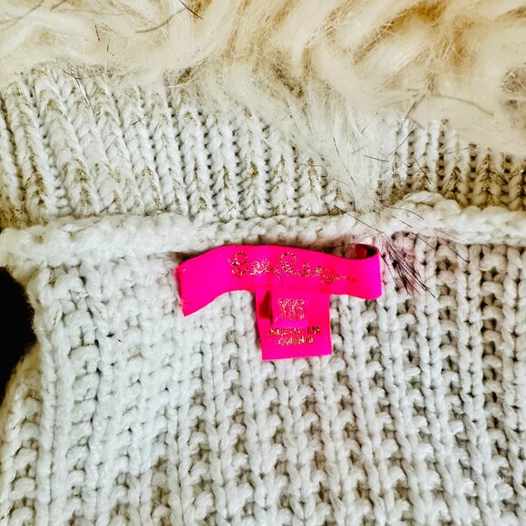 LIKE NEW LILLY PULITZER FAUX FUR METALLIC CABLE KNIT OPEN CARDIGAN - Picture 6 of 7